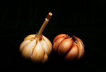 Two Garlic Bulbs on Dark Background