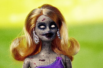 Zombie Barbie Doll Portrait With Creepy Halloween Horror Theme