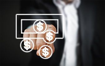 Businessman hand touching digital dollar signs on screen