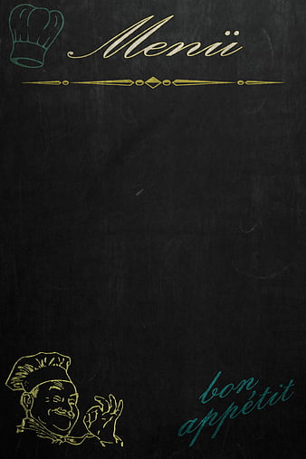 Black Chalkboard Menu Template With Chef Illustration And Bon Appétit Text