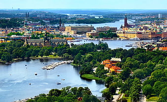 Aerial View of Stockholm Old Town and Waterways in Summer