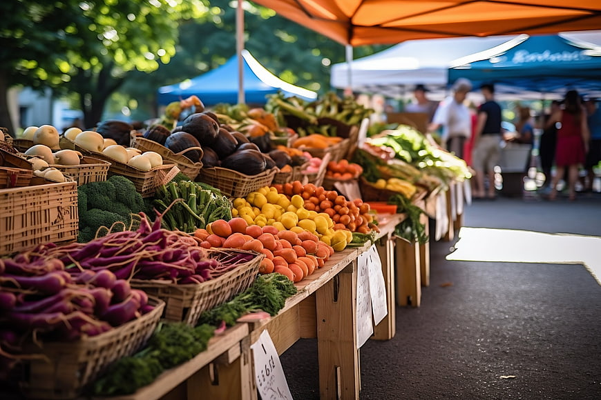 Colorful Fresh Produce at Outdoor Farmers Market Stall