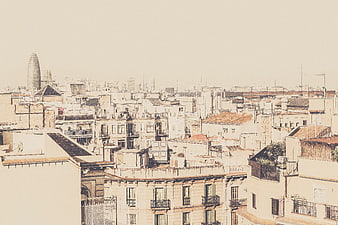 Vintage Sepia Barcelona Rooftops with Torre Glòries