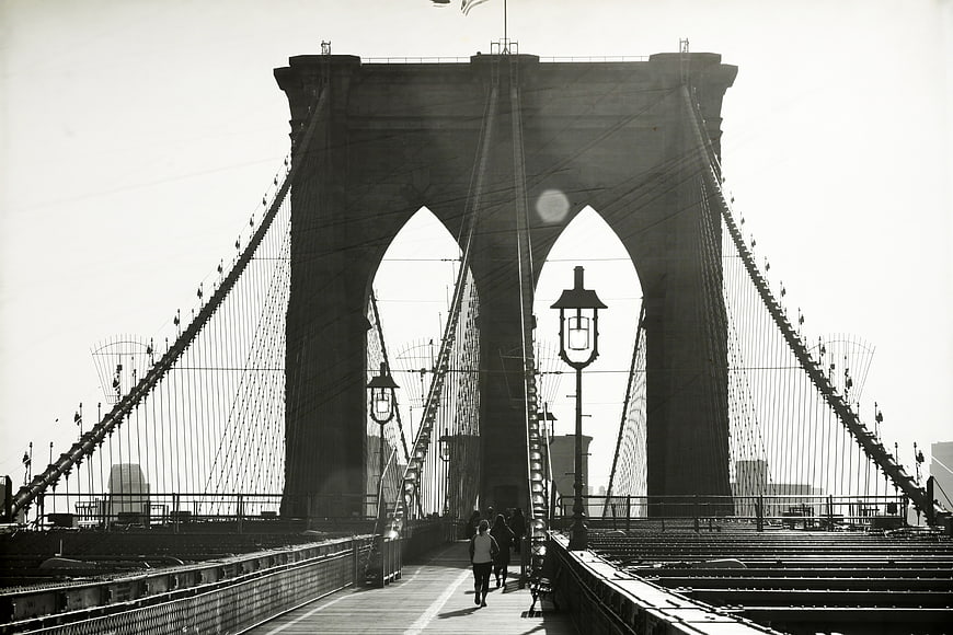 Black and White Brooklyn Bridge Architecture