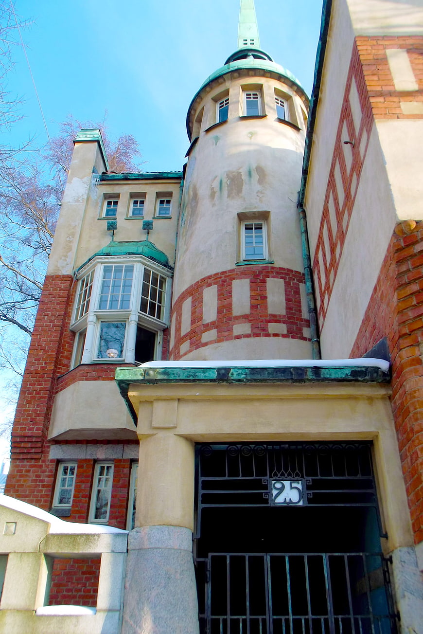 Low angle view of historic Helsinki architecture with tower