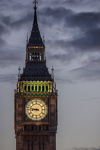 Big Ben Clock Tower at Dusk with Dramatic Clouds
