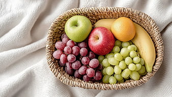 Fresh Fruit Basket with Apples, Grapes, and Banana