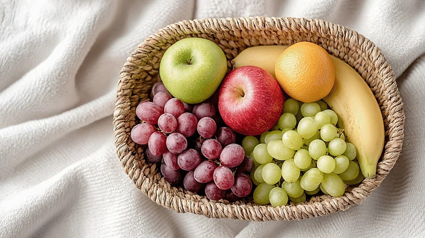 Fresh Fruit Basket with Apples, Grapes, and Banana