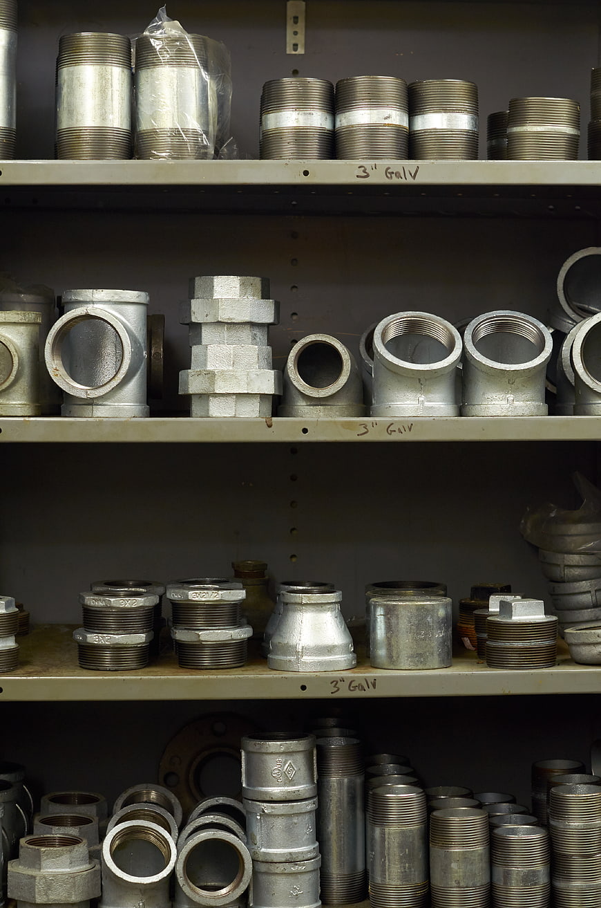 Shelves of Galvanized Steel Pipe Fittings and Connectors
