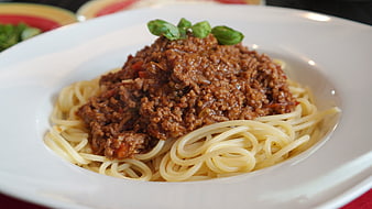 Spaghetti Bolognese with Fresh Basil Garnish