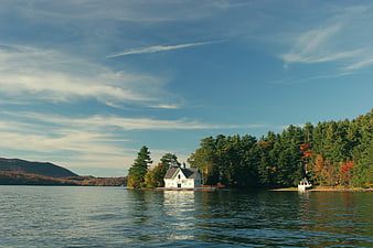 White Chapel on Lake Island in Autumn