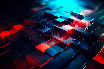 Abstract 3D Red and Blue Glowing Cubes Background