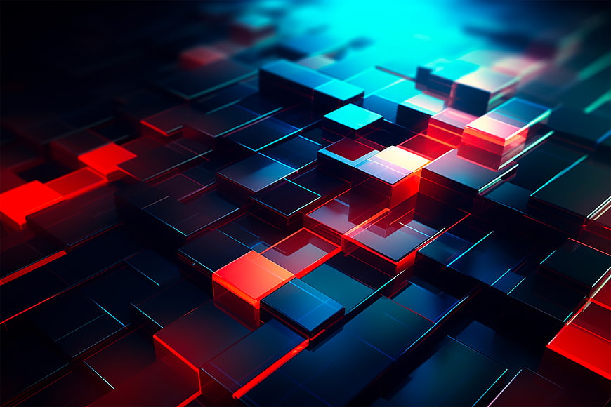 Abstract 3D Red and Blue Glowing Cubes Background