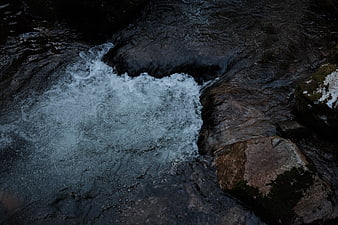 Dark rushing river water flowing over rocks