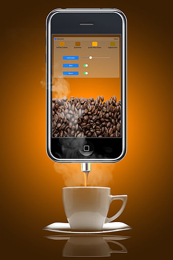 Smartphone App Pouring Coffee Into White Cup