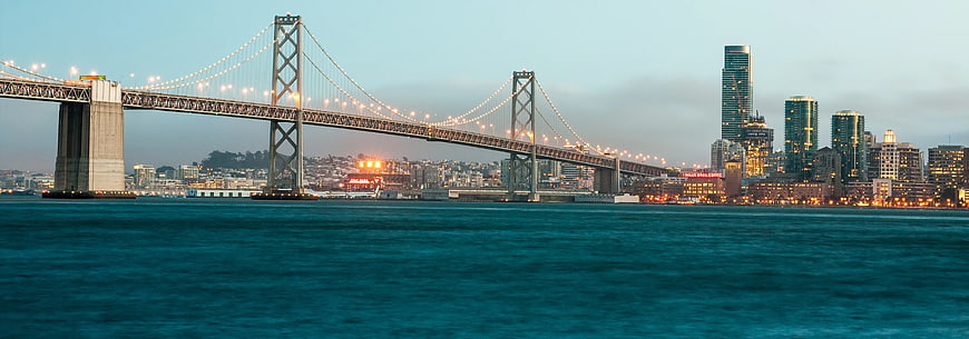 San Francisco Bay Bridge and Skyline at Dusk