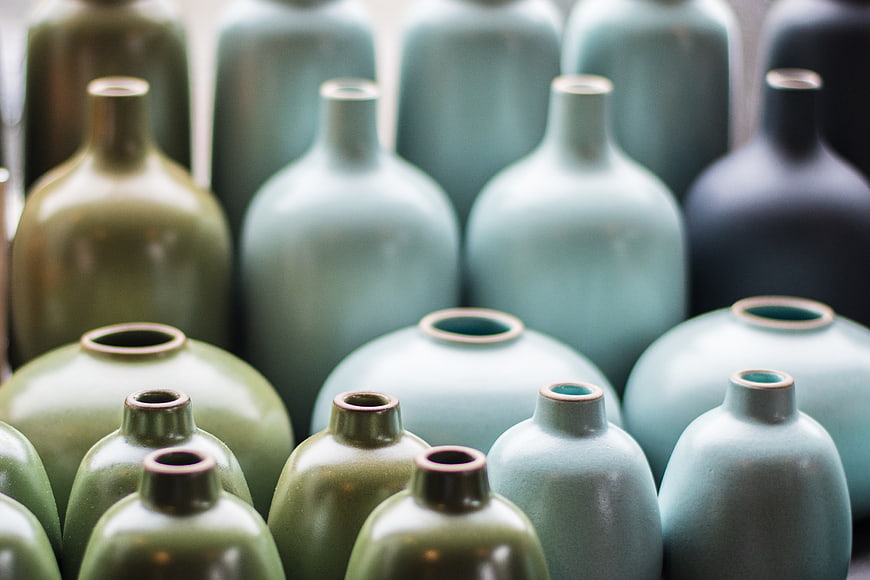 Collection of Matte Ceramic Vases in Green and Blue Tones