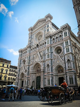 Florence Cathedral Duomo Facade with Horse Carriages