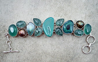 Handmade Sterling Silver Bracelet with Green and Blue Gemstones
