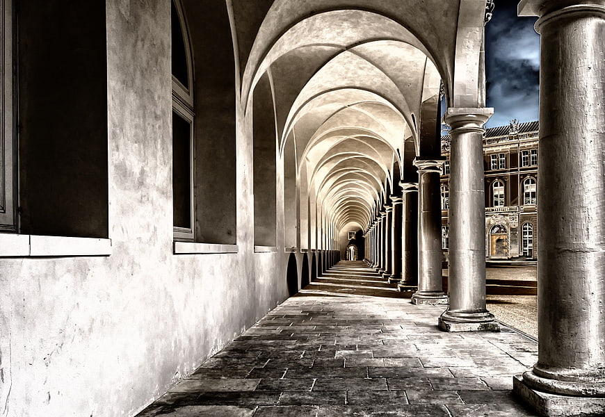 Baroque Cloister Arches in Dresden Monastery Courtyard
