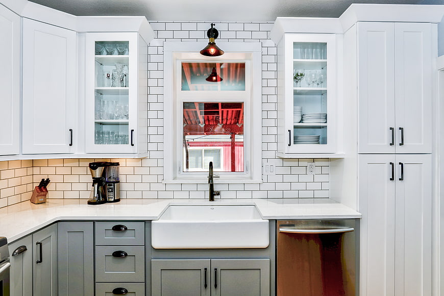 Modern Farmhouse Kitchen with White Cabinets and Subway Tile