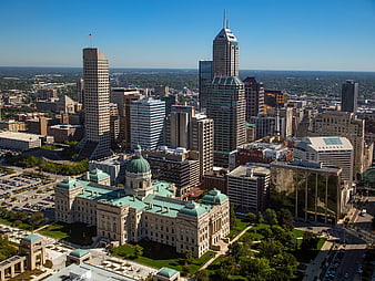 Aerial View of Indianapolis Downtown Skyline and Statehouse