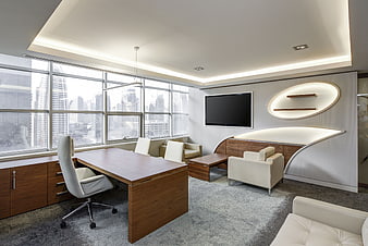 Modern Executive Office Interior with City View