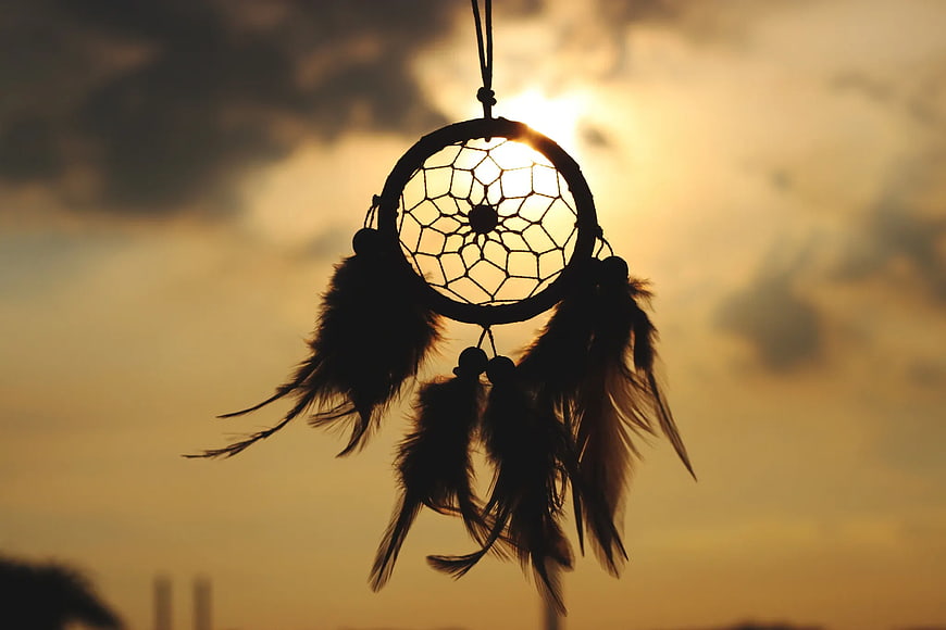 Dreamcatcher Silhouette Against Golden Sunset Sky