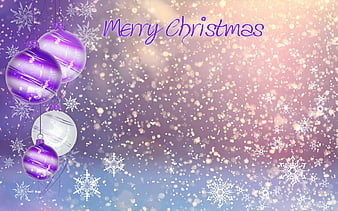 Purple Christmas Greeting Card With Baubles And Snowflakes