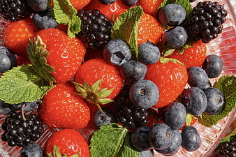 Fresh Mixed Berries Including Strawberries, Blueberries, and Blackberries
