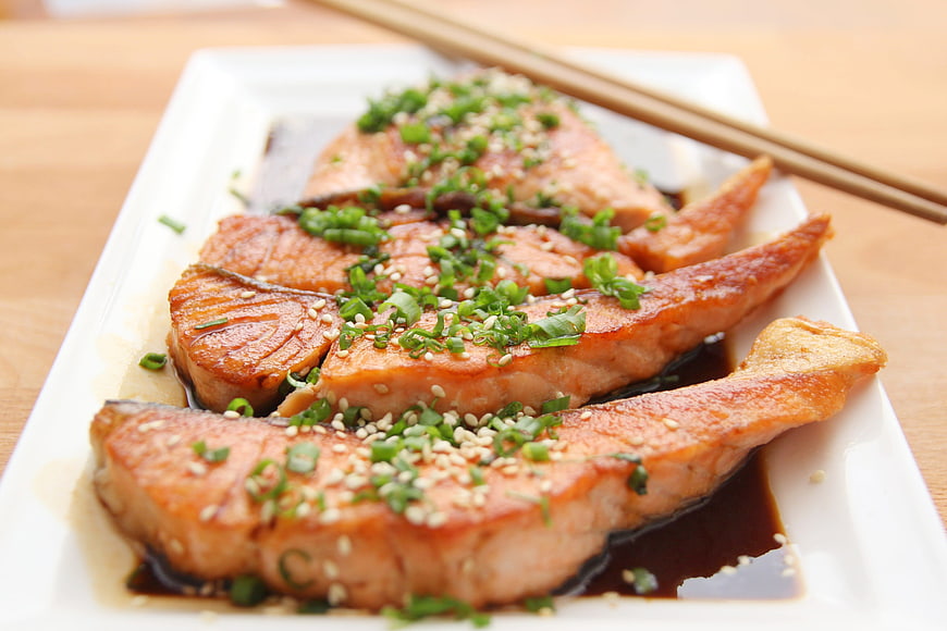 Grilled Teriyaki Salmon Fillets with Sesame and Scallions