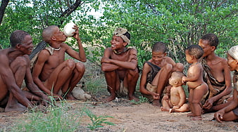 San Bushmen Family Gathering in African Bush