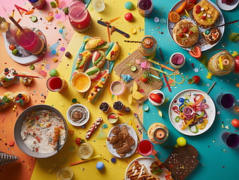Colorful Party Food Feast Top View