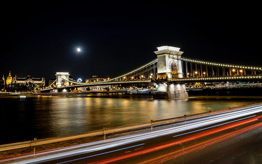 Chain Bridge Budapest Night Long Exposure