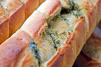 Close-up of Freshly Baked Garlic Herb Baguette