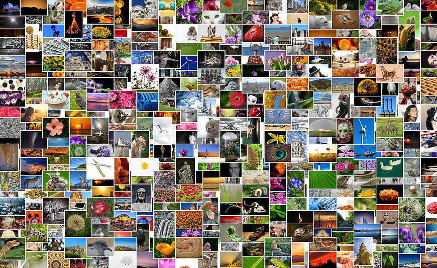Colorful photo collage mosaic of diverse images