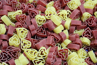 Colorful Heart-Shaped Candy Noodles in Red and Yellow