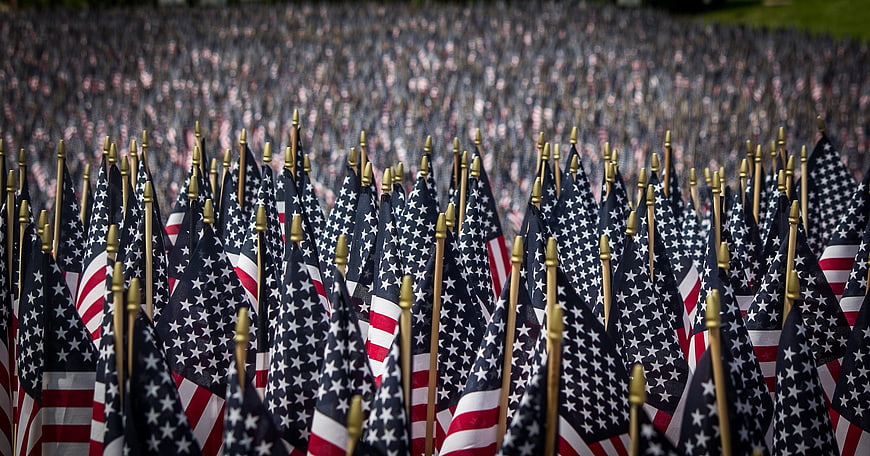 Rows of American Flags at Memorial Ceremony