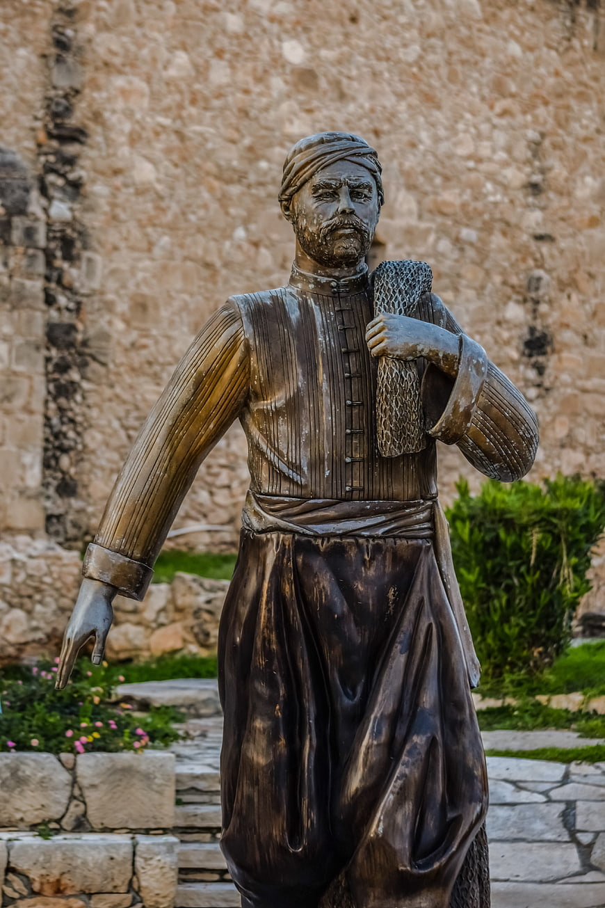 Bronze Fisherman Statue in Traditional Cypriot Costume