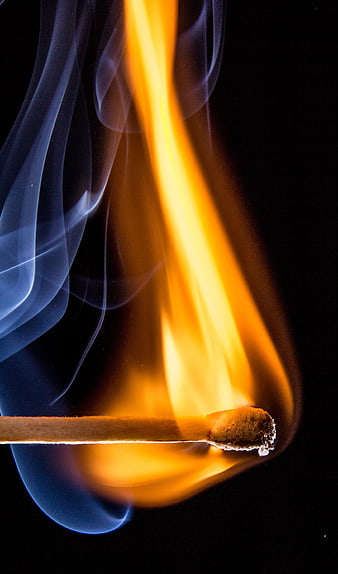Burning Match Stick with Orange Flame and Blue Smoke