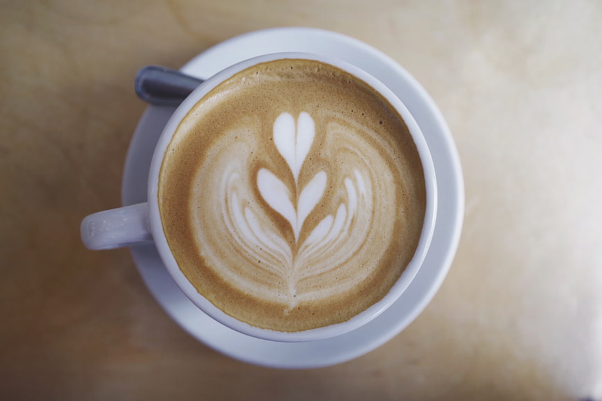 Top View of Cappuccino with Heart Latte Art