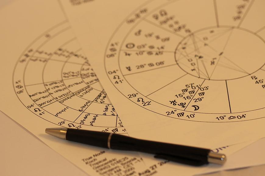 Astrological Birth Charts and Pen on Desk