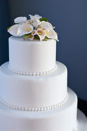 Elegant Three-Tier White Wedding Cake With Sugar Flowers