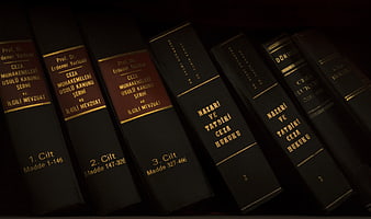 Dark Law Books on Shelf with Gold Lettering