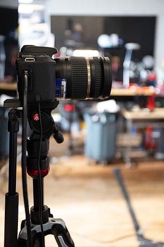 Professional DSLR Camera on Tripod in Studio
