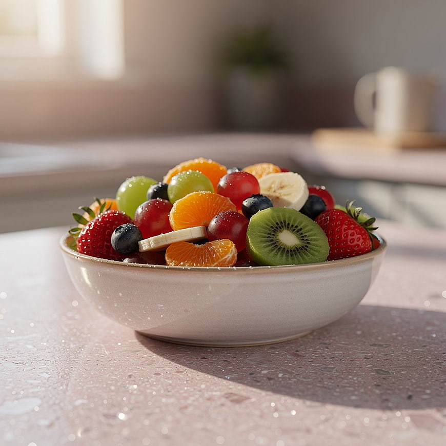 Fresh Fruit Salad Bowl with Kiwi, Strawberry, and Grapes