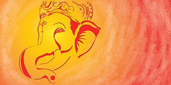 Stylized Ganesha Illustration on Orange Background