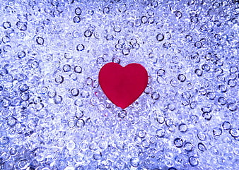 Red Heart on Blue Icy Bubble Texture Background