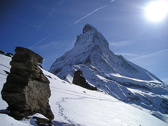 Matterhorn mountain peak in Zermatt, Switzerland winter landscape