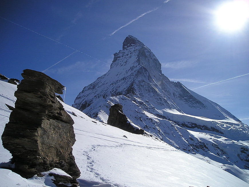 Matterhorn mountain peak in Zermatt, Switzerland winter landscape